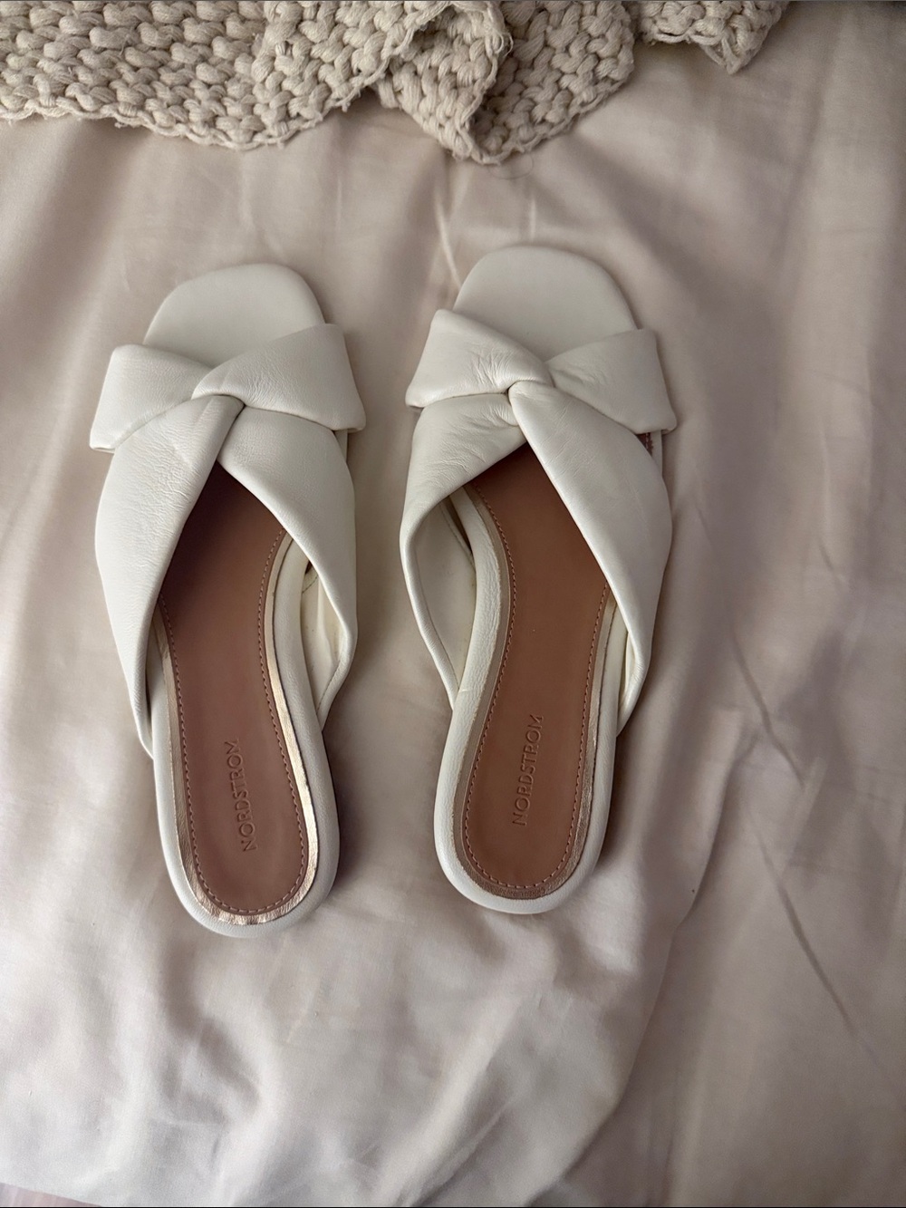 Nordstrom White Knotted Leather Slide Mules